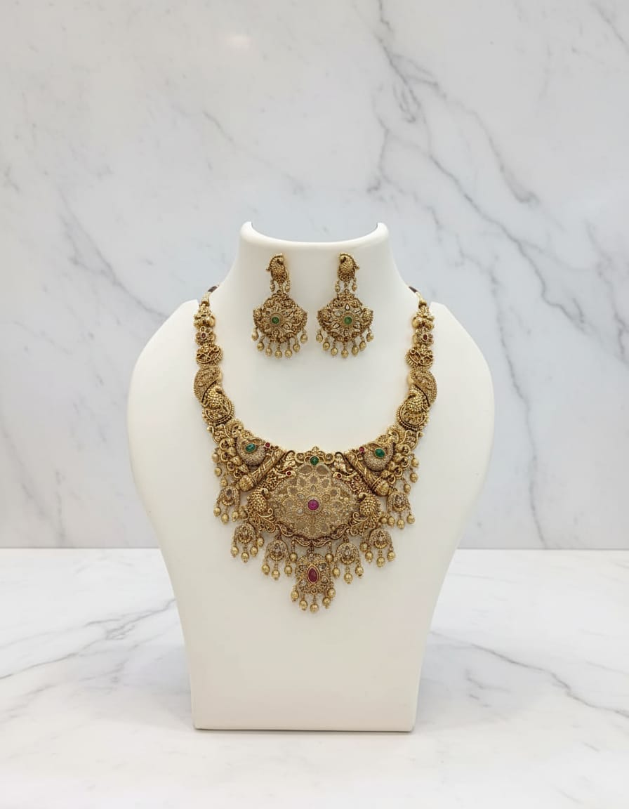 antique-finish-ad-stone-heavy-necklace-set