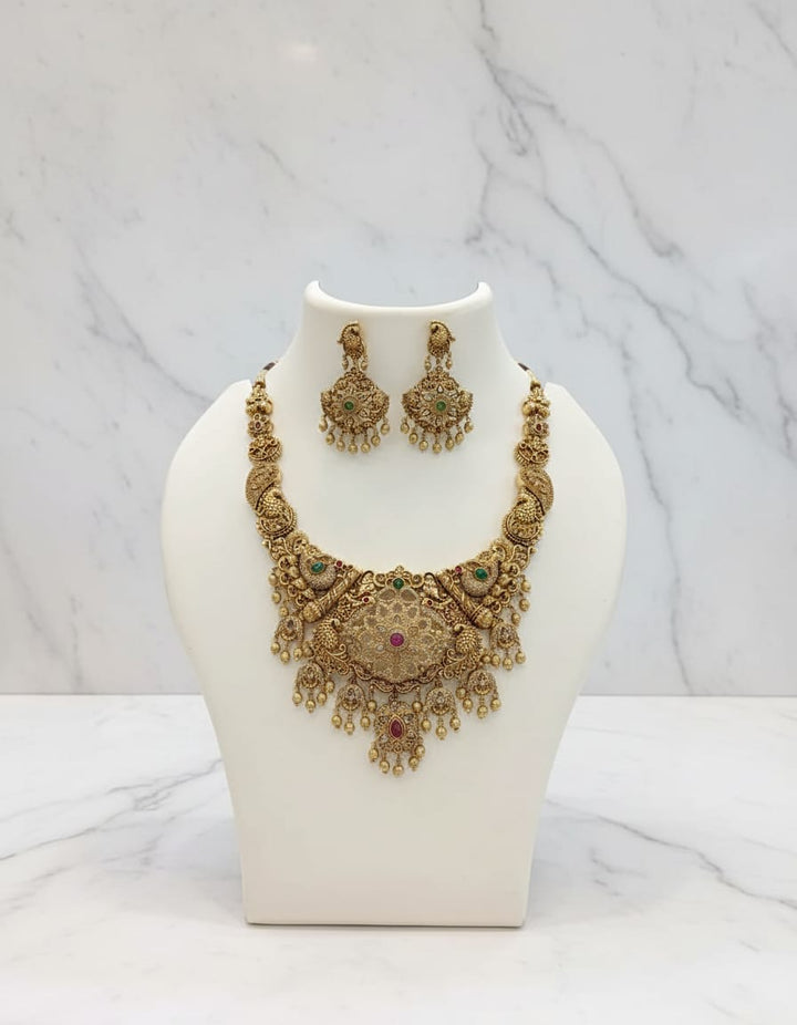 Antique Finish AD Stone Heavy Necklace Set