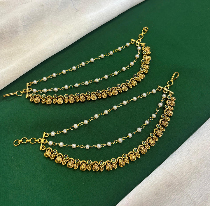 Gold Finish Kemp Stone Pearl Earchain