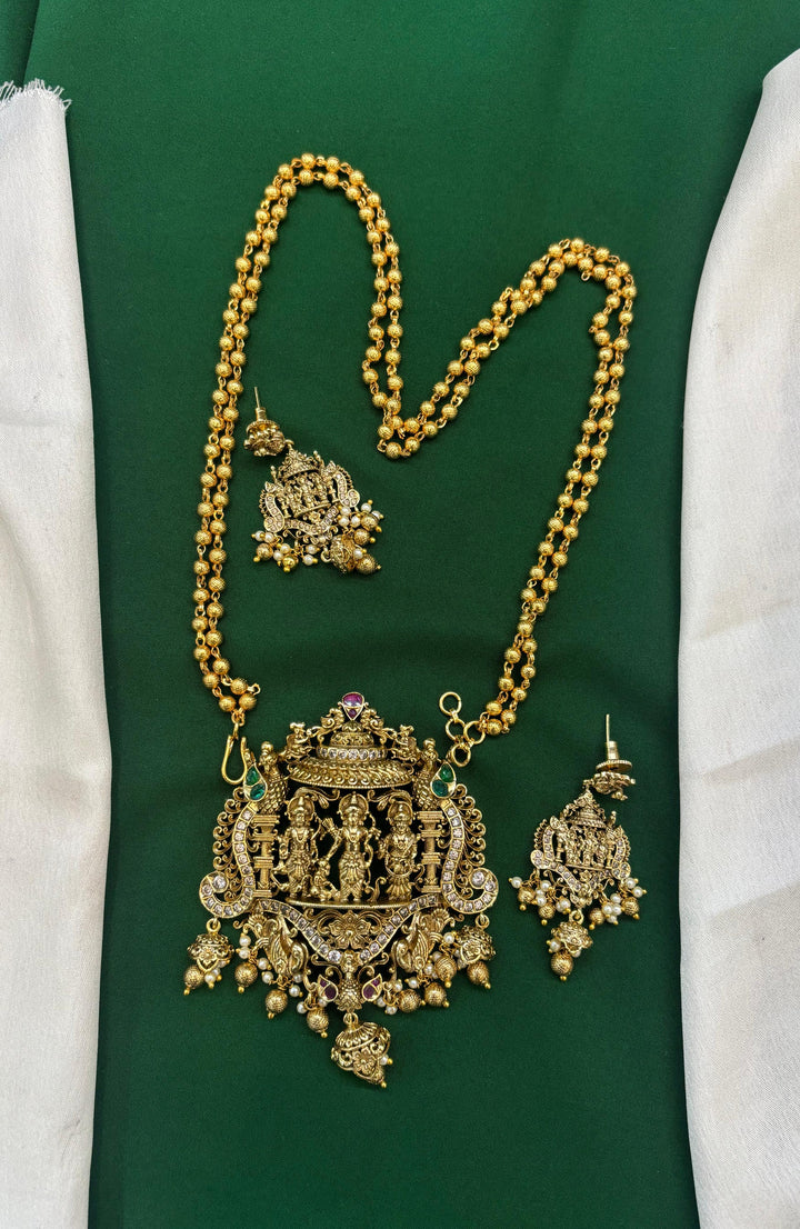 Antique Seetha Ramar Pendant Mid Haram Double Chain Set