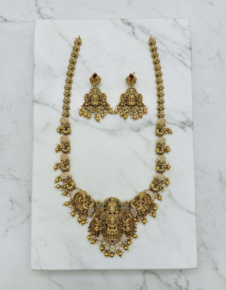 Antique Finish 3D Srinivasar Lakshmi Haram Set