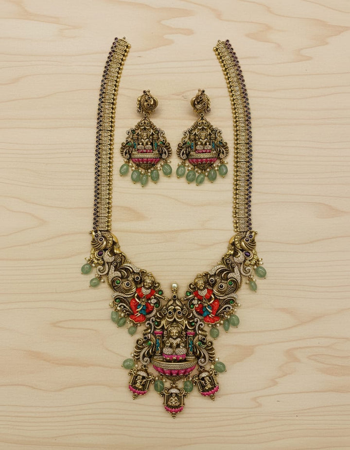 Mahalakshmi Pendant Antique Finish Kalamkari 3D Design Haram Set