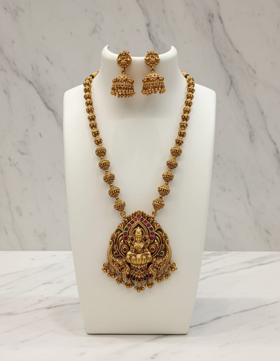 kalamkari-antique-finish-lakshmi-pendant-mid-haram-set
