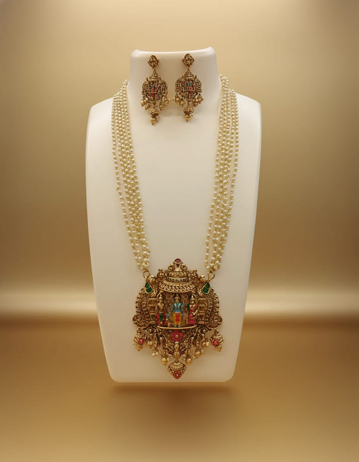 Kalamkari Seetha Raman Antique Finish Pearl Haram Set