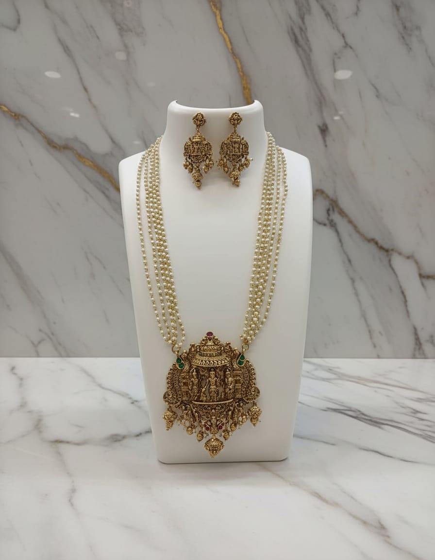 antique-finish-seetha-raman-pendant-pearl-haram-set