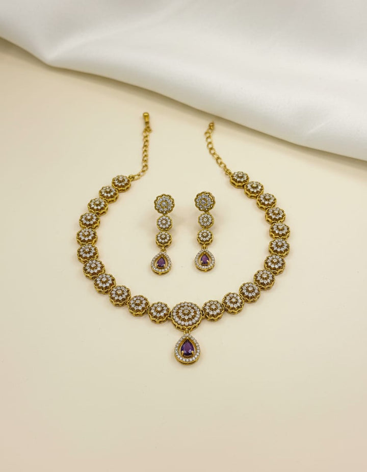 AD Stone Gold Finish Necklace Set