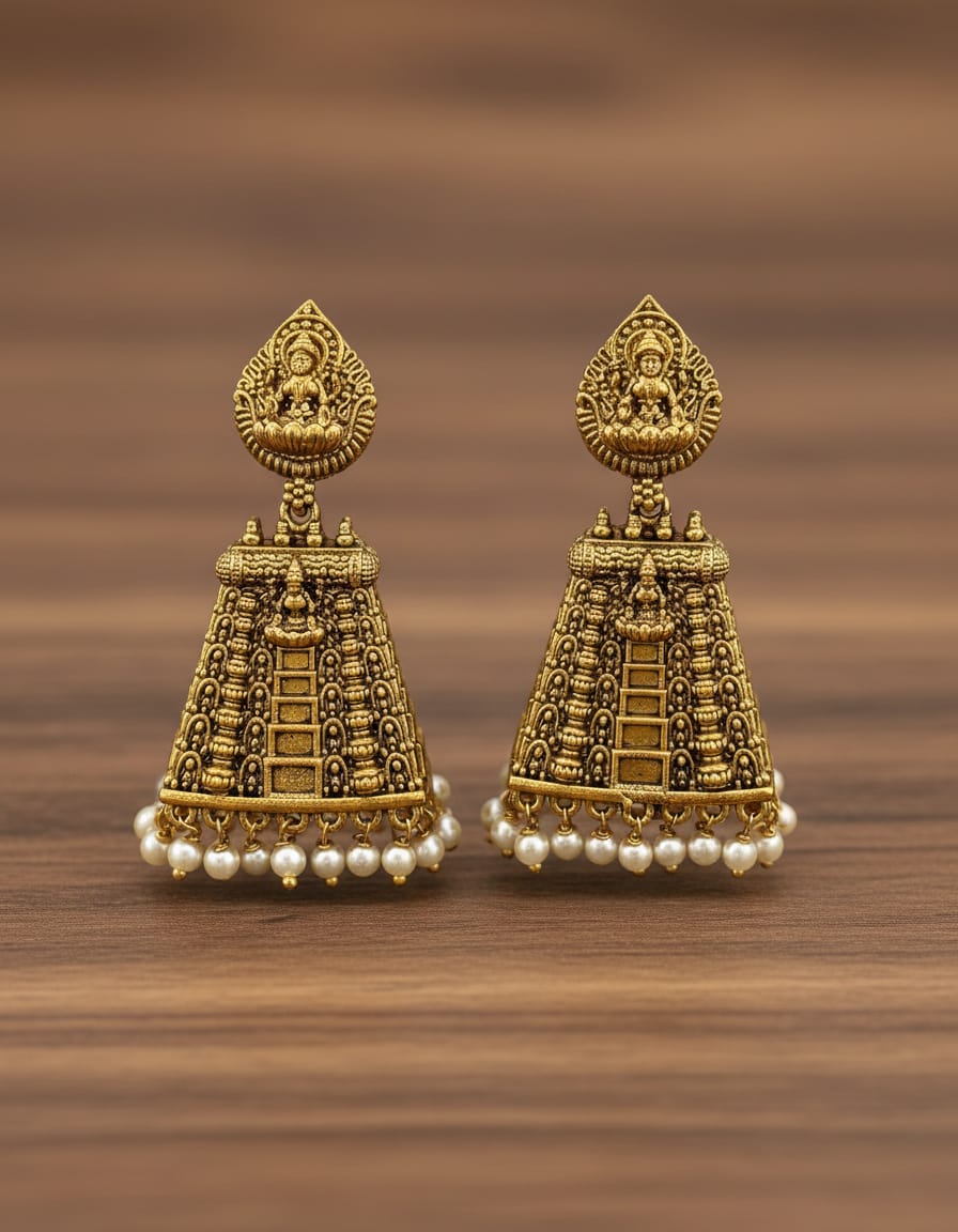 antique-finish-temple-jhumka-earrings-set