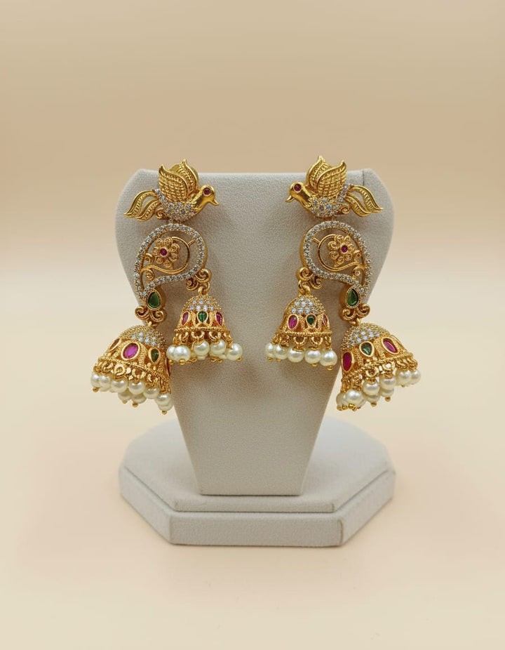 Matt Finish AD Stone Double Jhumka Earrings