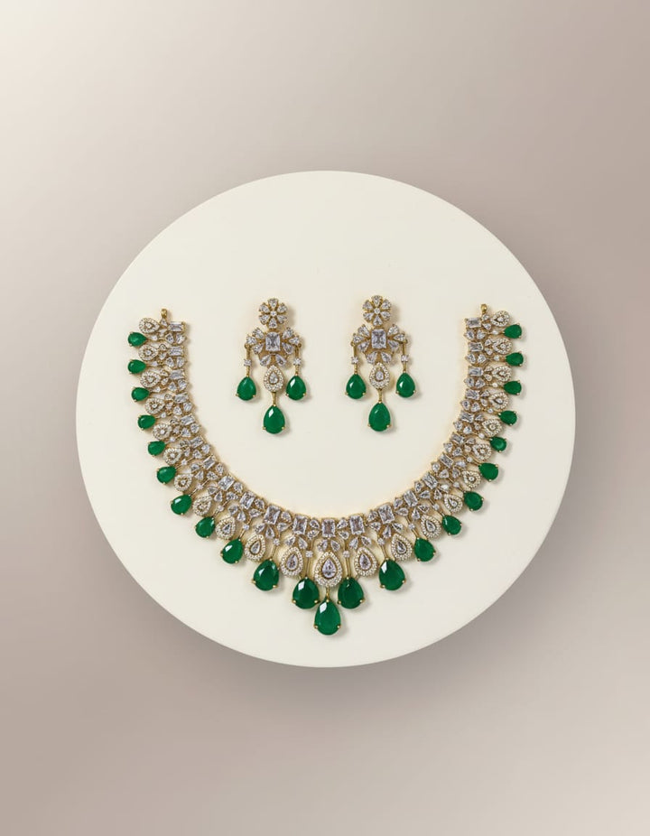 Mehndi Polish AD Stone Necklace Set
