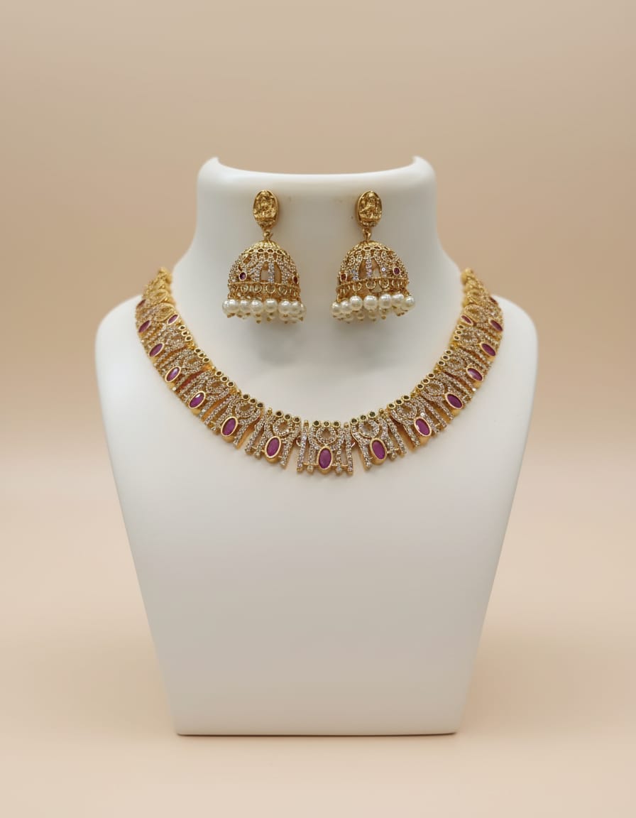 matt-finish-ad-stone-lakshmi-necklace-set