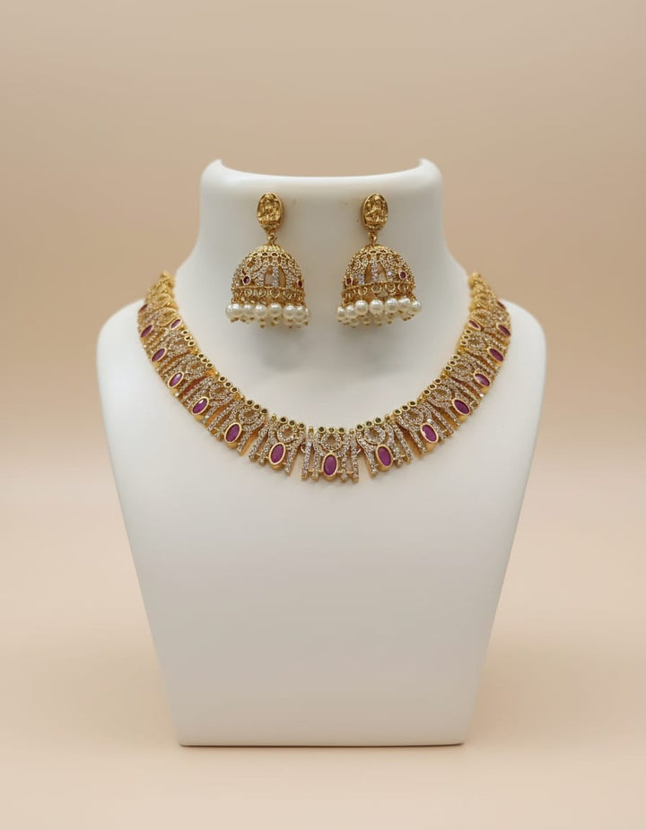 Matt Finish AD Stone Lakshmi Necklace Set