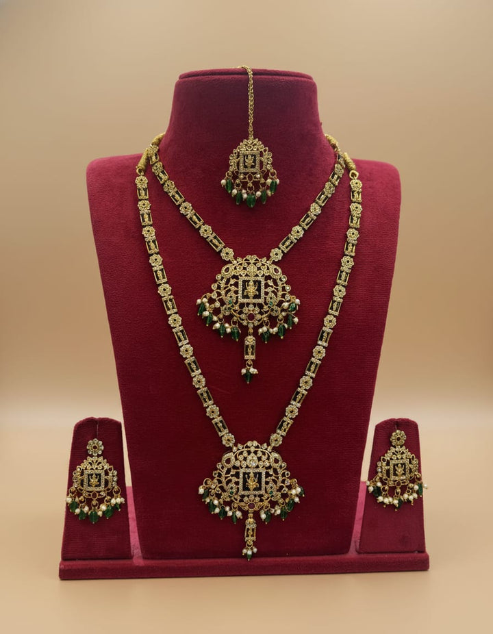 AD Stone Narasimha Necklace and Haram Combo Set with Chutti