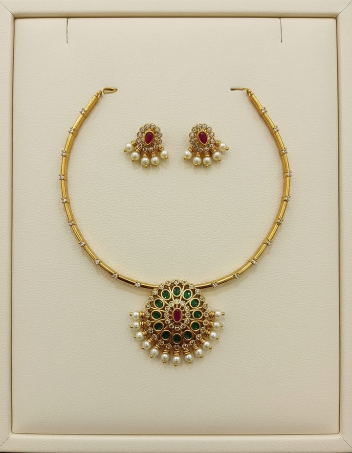 Gold Finish Multi Colour Pearl Choker Set