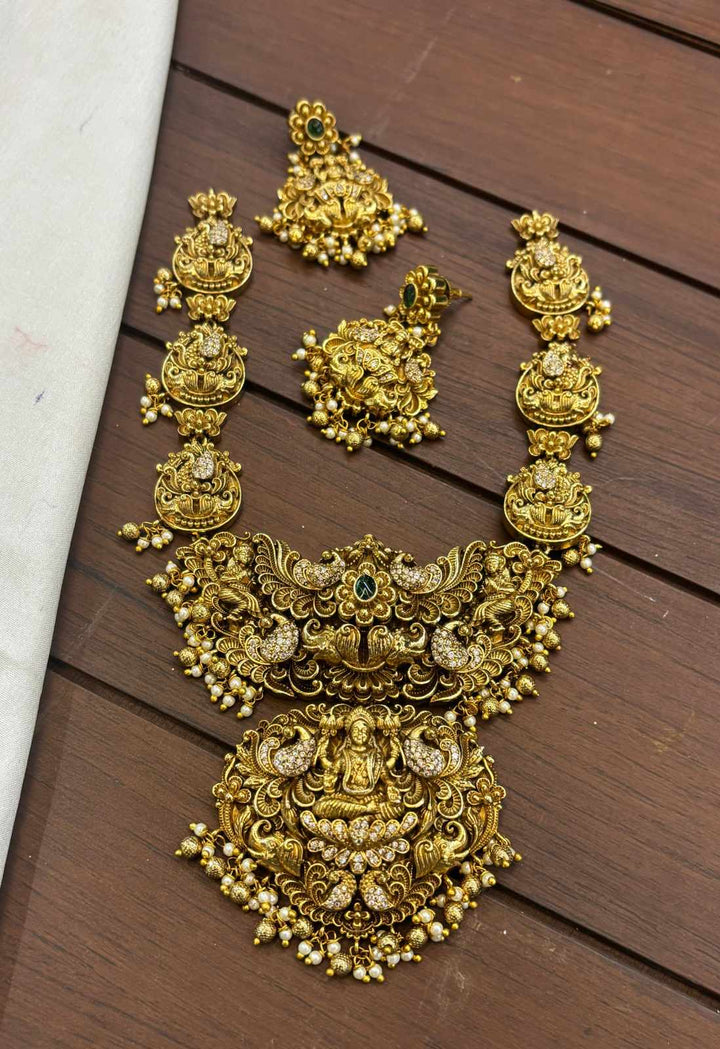 Antique Finish AD Stone Hamsalaxmi 3D Necklace Set