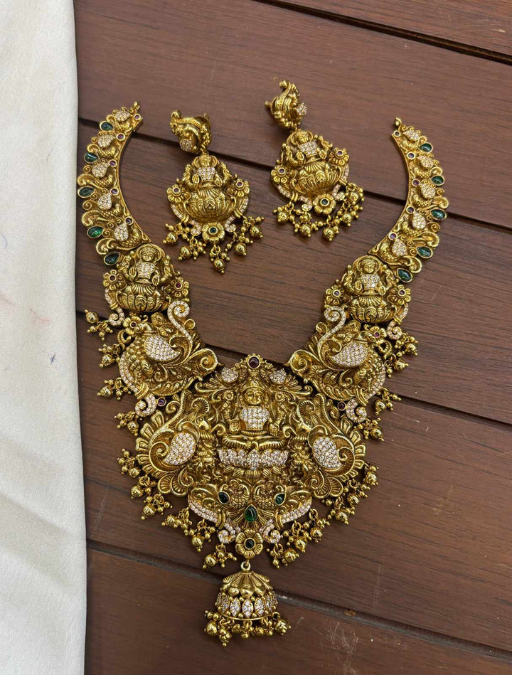 Antique Finish AD Stone Lakshmi 3D Necklace Set