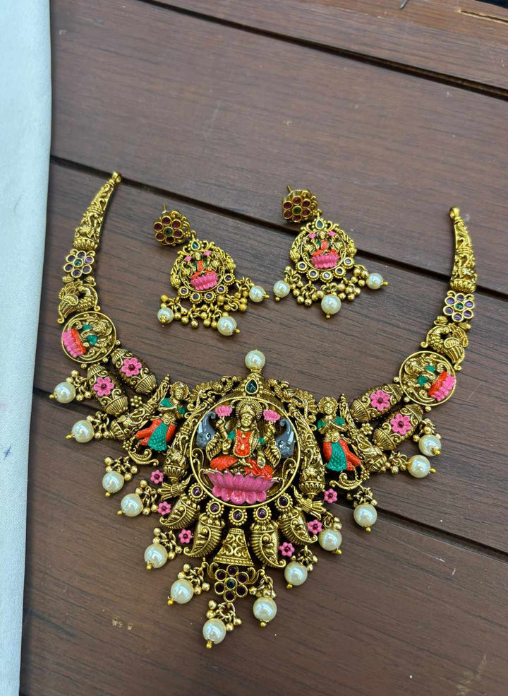 Gajalaxmi Antique Kalamkari Necklace Set