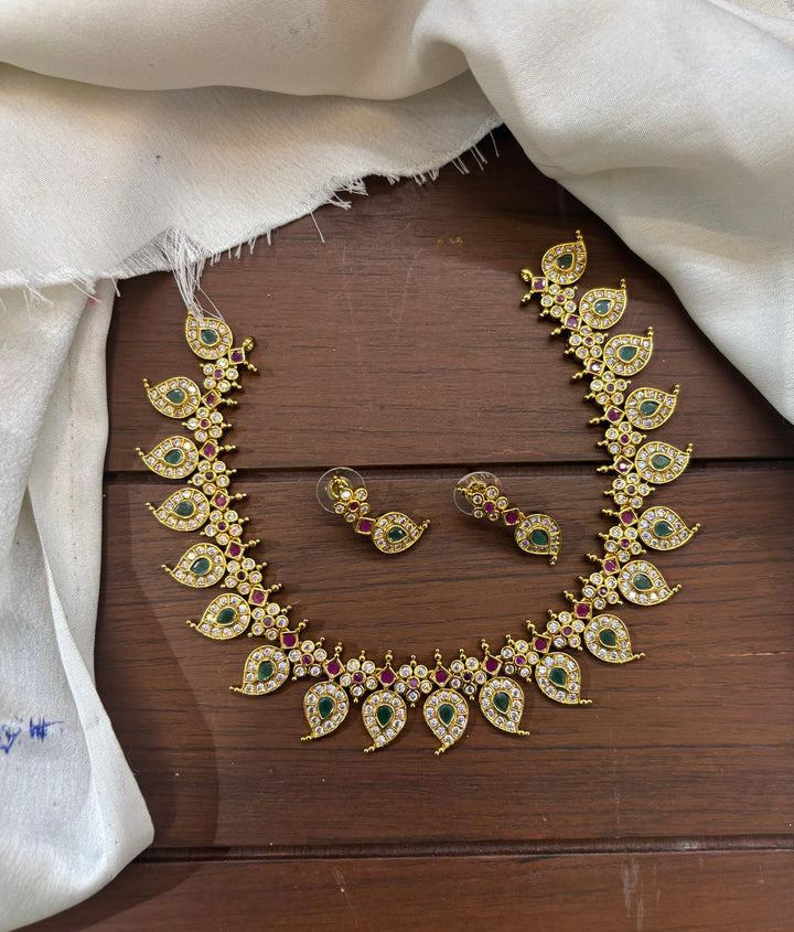 AD Stone Matt Finish Manga Design Necklace Set