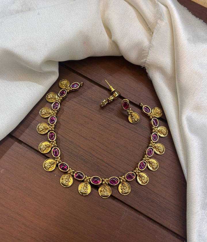 Matt Finish Lakshmi Coin Necklace Set
