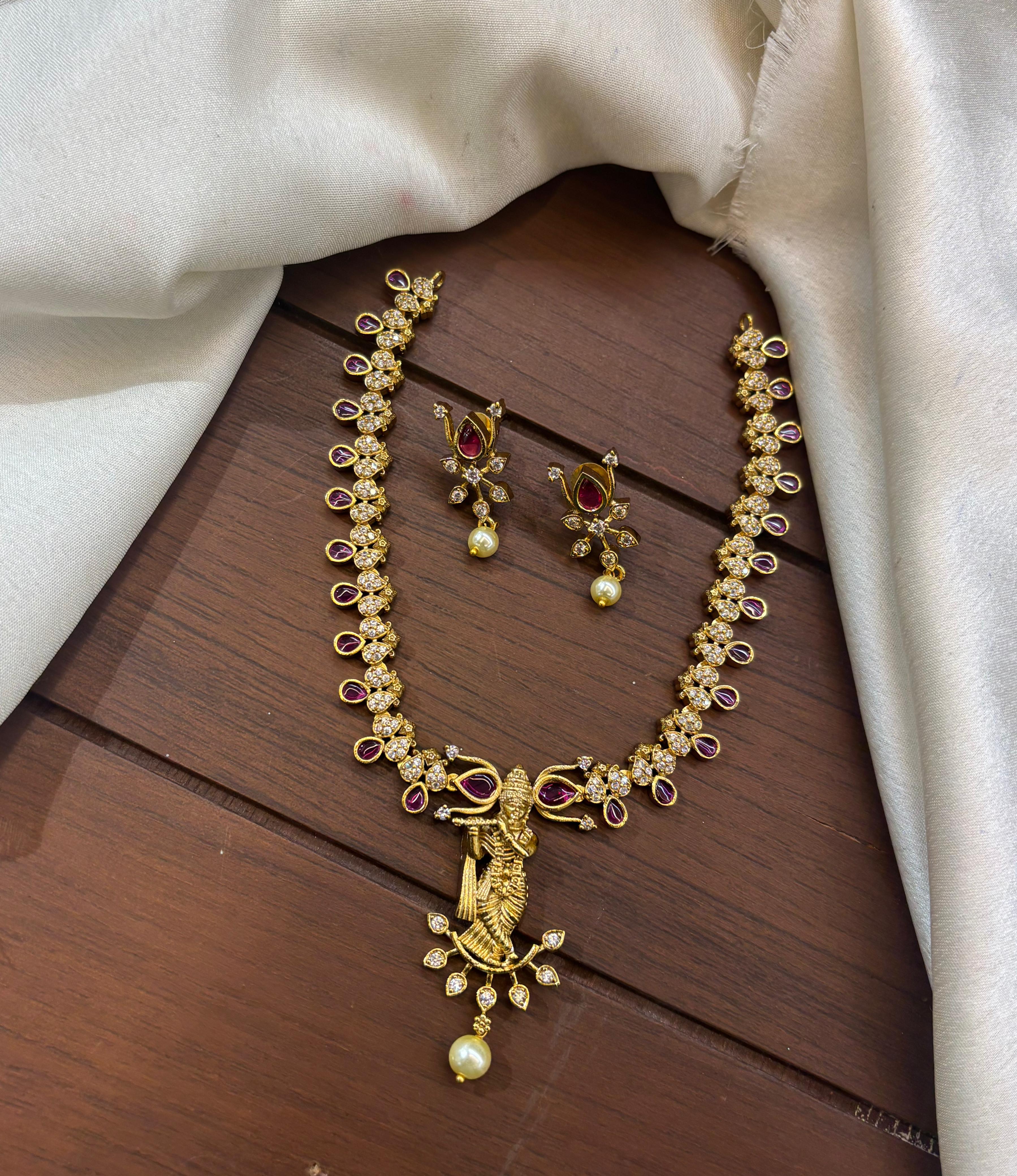matt-finish-ad-stone-krishna-pendent-necklace-set