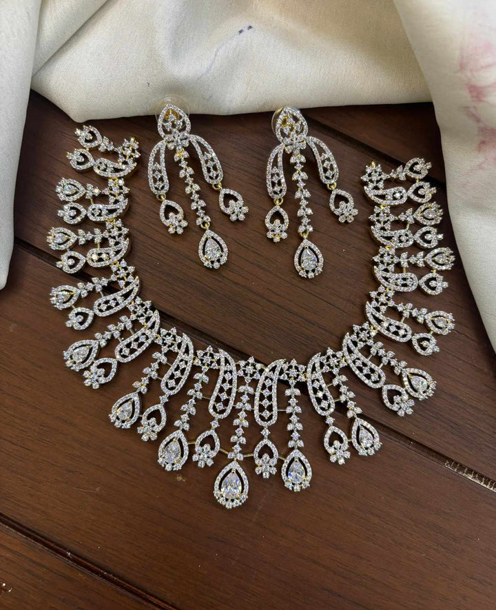 Silver Polish AD Stone Necklace Set