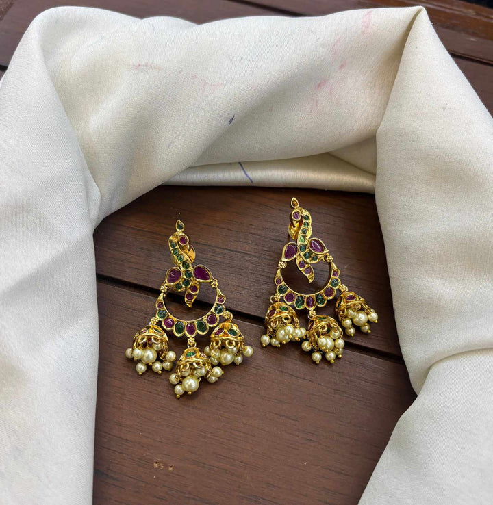 Matt Finish Kemp Stone Jhumka Earrings