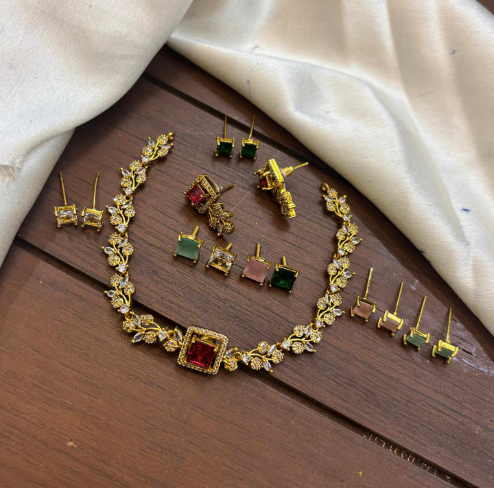 Gold Finish AD Stone Colour Changeable Necklace Set