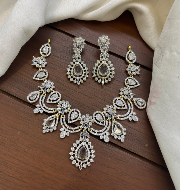 Silver Polish AD Stone Necklace Set