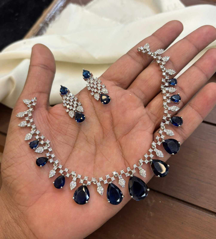 Silver Polish AD Stone Necklace Set