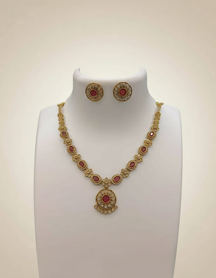 Gold Finish AD Stone Necklace Set