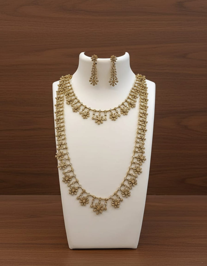 Gold Finish AD Stone Necklace and Haram Combo Set