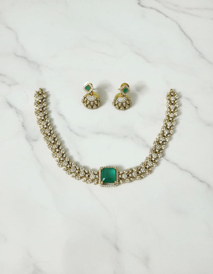 Mehndi Polish AD Stone Necklace Set
