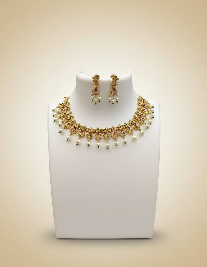 Matt Finish AD Stone Necklace Set