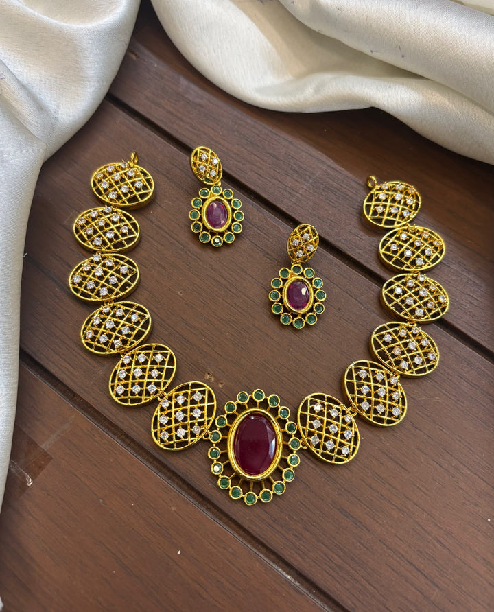 Gold Finish AD Stone Necklace Set