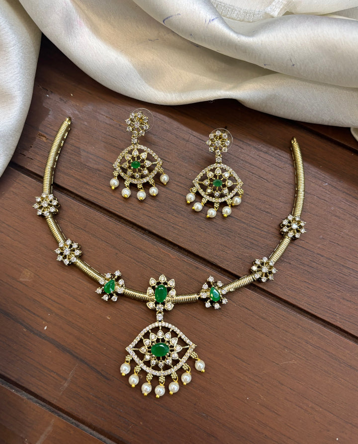 Mehndi Polish AD Stone Necklace Set
