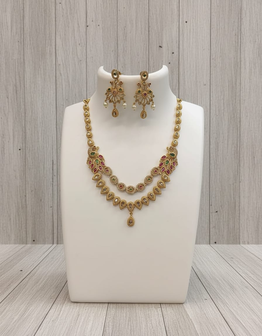 gold-finish-ad-stone-two-layer-necklace-set