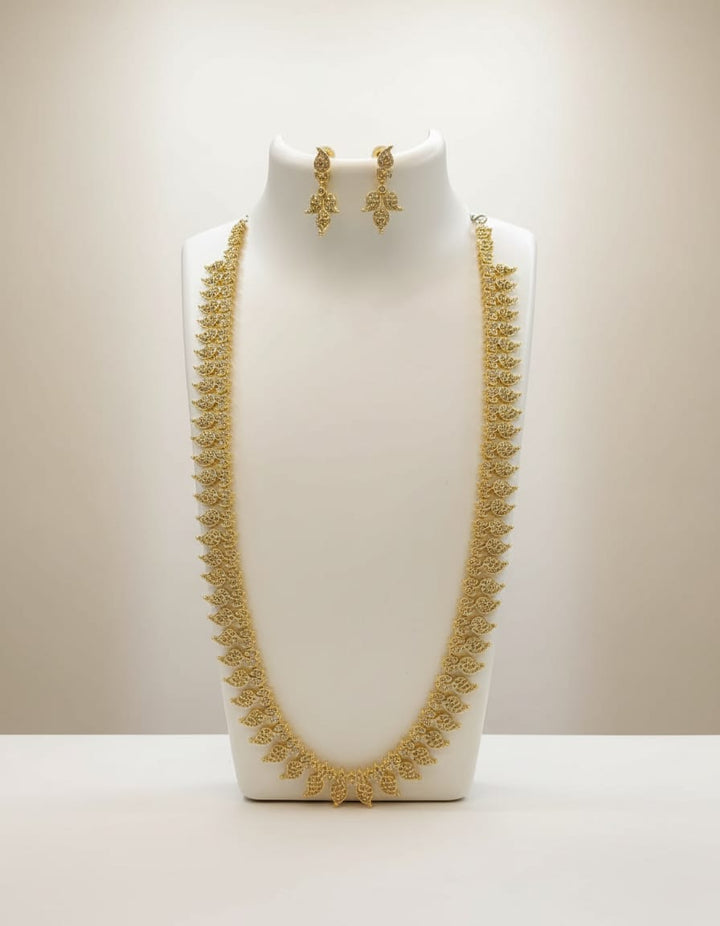 Gold Finish Full White AD Stone Long Manga Haram Set