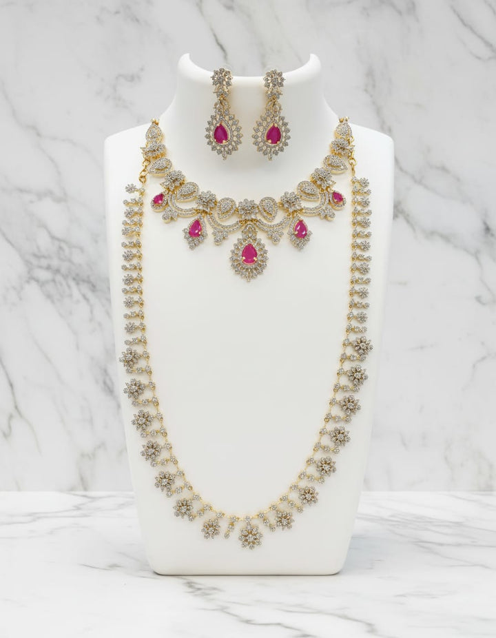 GJ Polish AD Stone Necklace and Haram Set