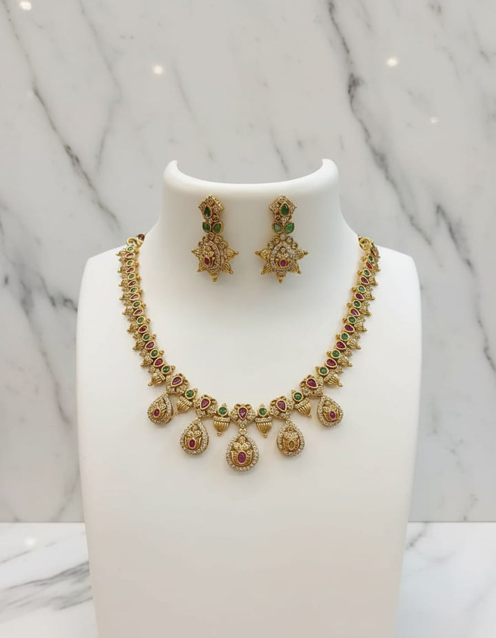 Gold Finish AD Stone Necklace Set