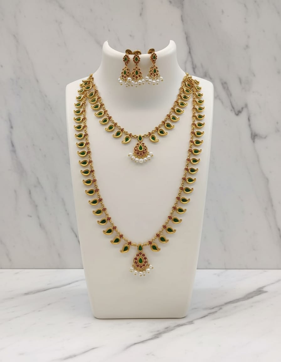 matt-finish-palakka-design-necklace-and-haram-set