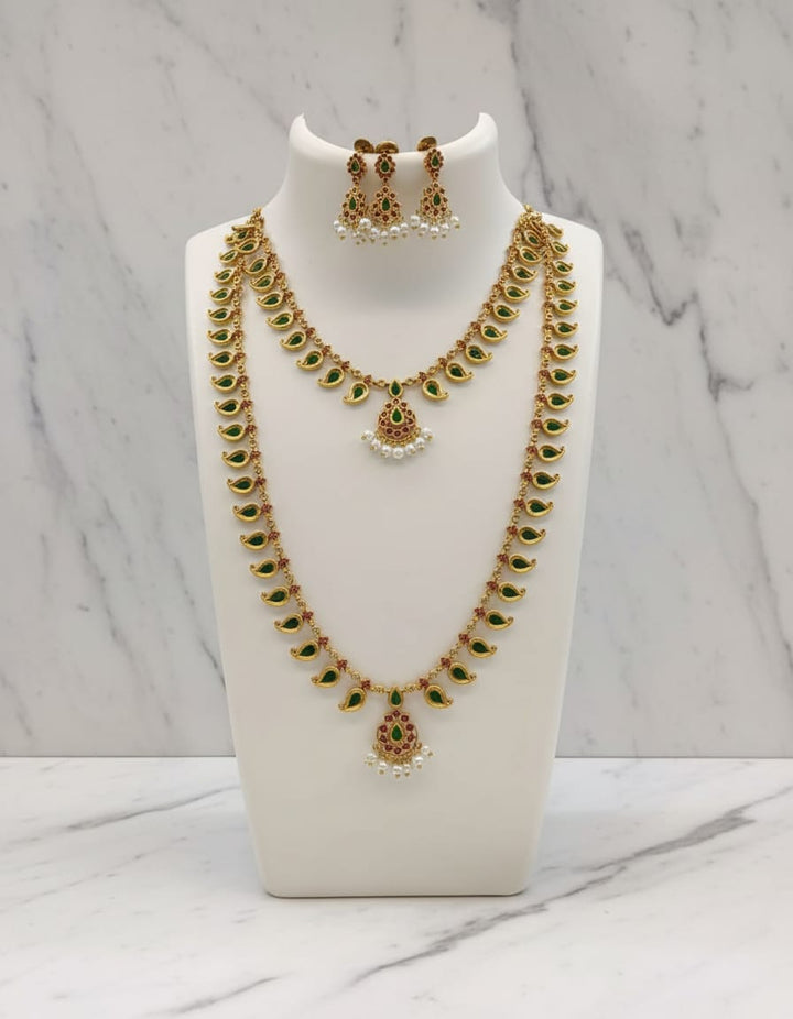 Matt Finish Palakka Design Necklace and Haram Set