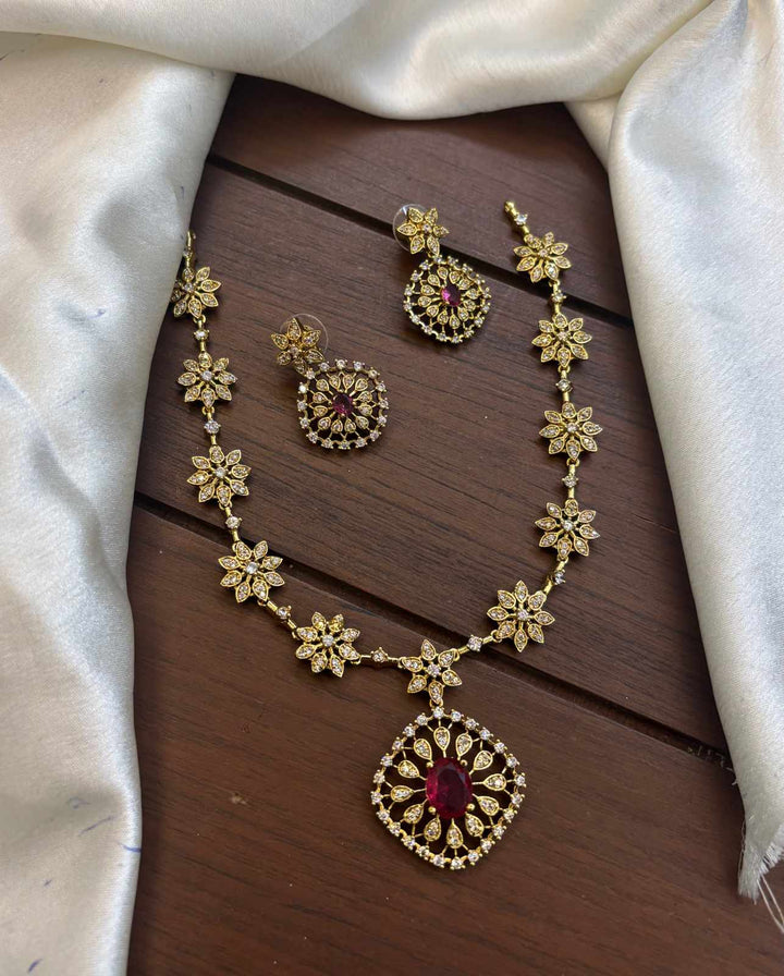Gold Finish AD Stone Necklace Set