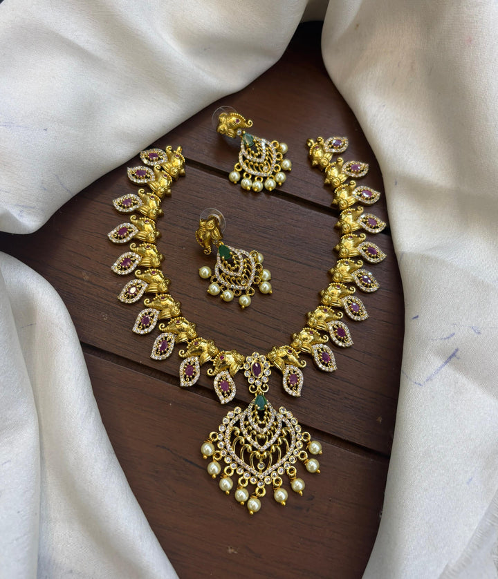 Gold Finish AD Stone Necklace Set