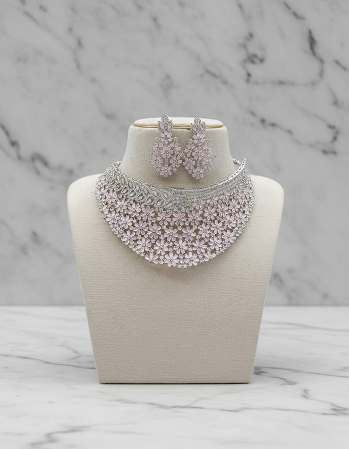 Silver Polish Full AD Stone Choker Set