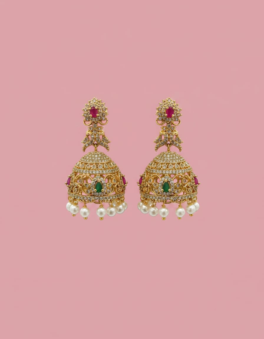 antique-necklace-and-haram-with-ad-stone-jhumka-combo-set
