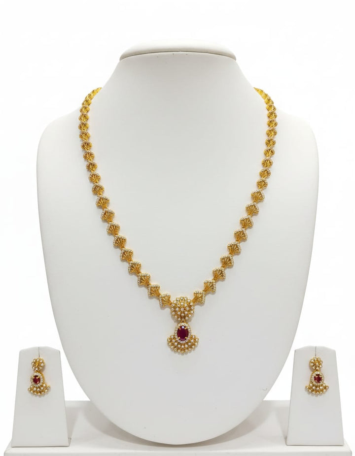 AD Ruby Stone Gold Finish Haram Set