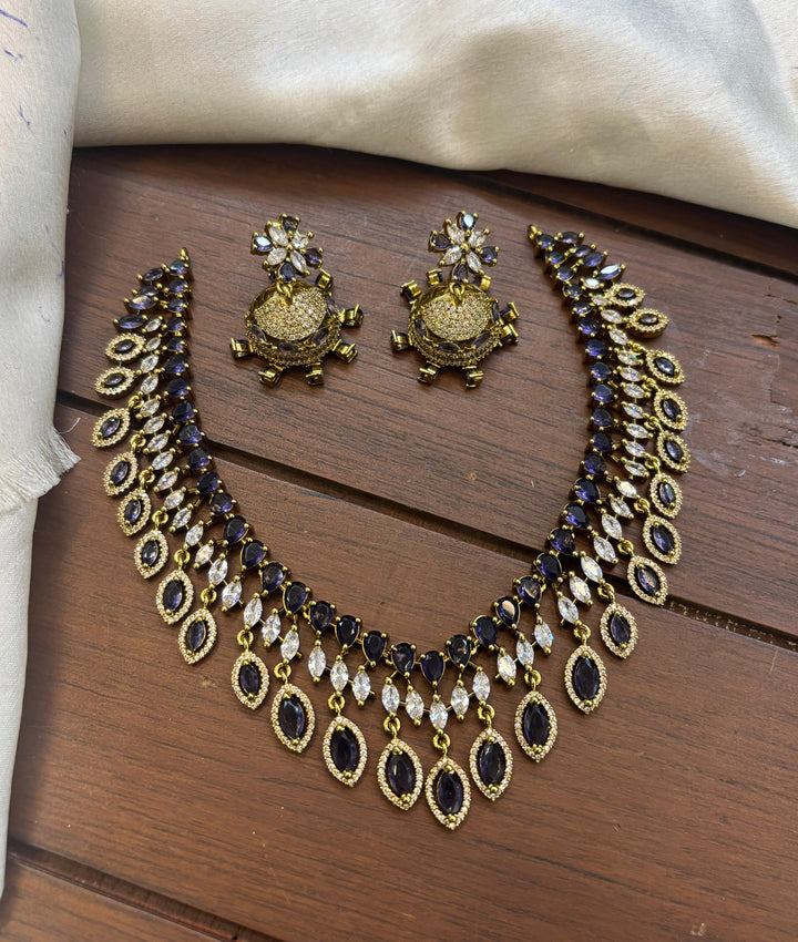 Mehndi Polish AD Stone Necklace with Jhumka