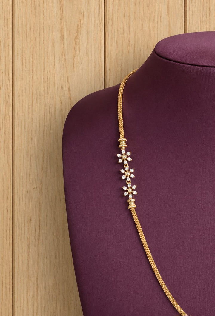 Gold Finish AD Stone Floral Mugappu Chain
