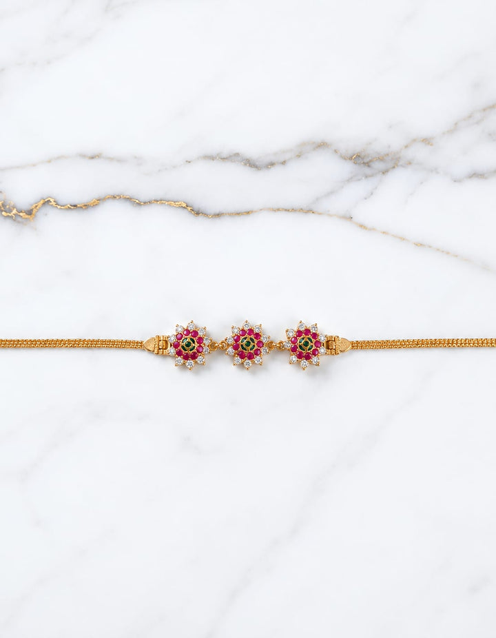 Gold Finish AD Stone Floral Mugappu Chain