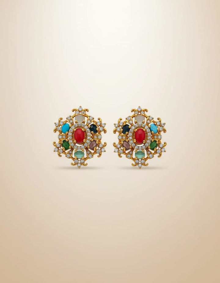 Gold Finish AD Stone Coral Design Earrings