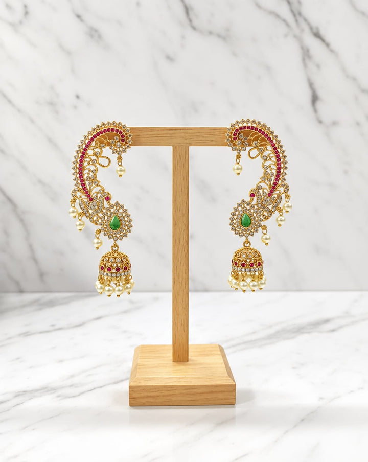 AD Stone Peacock Cuff Jhumka Earrings